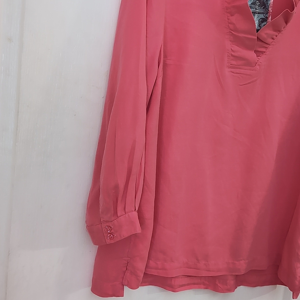 Crown & Ivy Coral Pink Ruffle Neck Blouse. Size Petite Large. NEW $64 - Picture 5 of 11